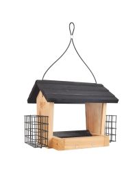 Nature's Way Cedar Hopper Feeder with Suet Cages, 3 Qt.