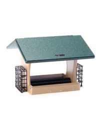 Birds Choice, Large Hopper Bird Feeder with Suet Cages in Taupe & Green Recycled Plastic