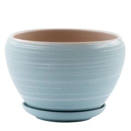 Blue Striped Pot With Saucer, 7.25