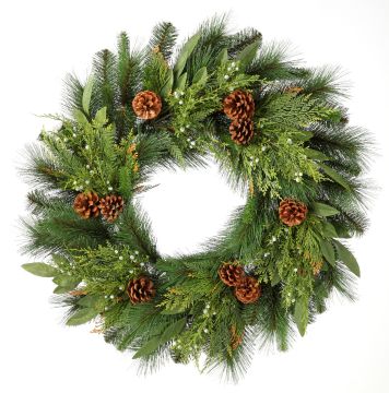 Regency Mixed Greens with Cones Artificial Wreath 30IN