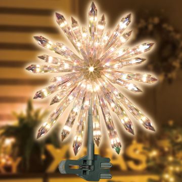 LAMPHOME 12" 50L Lighted Crystal Snowflake Christmas Tree Topper, Clear