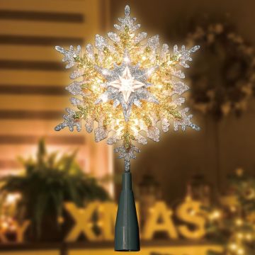 LAMPHOME 10" 20L Lighted Gold/Silver Stacked Snowflake Tree Topper, Silver and Gold Warm White