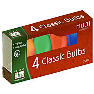 Holiday Wonderland, C7 5 Watt Incandescent Classic Ceramic Bulbs Multi, 4 pack