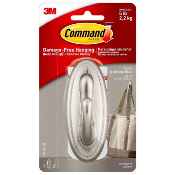 3M Command Traditional Hook, Brushed Nickel Metallic, Large   