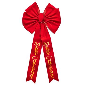 Holiday Trims Red w/Gold Print 7 Loop Christmas Deluxe Christmas Bow 18 inch in.