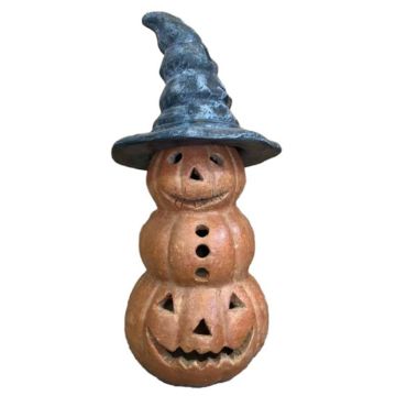 The Pottery Patch, Triple Pumpkin with Hat Lantern, 27" tall