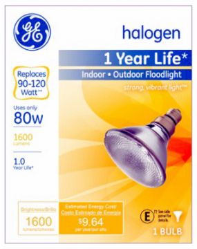 GE, Halogen Flood Light Bulb, Par 38, Indoor/Outdoor, 80-Watts   