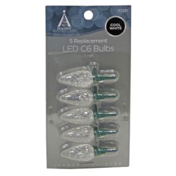 Holiday Wonderland, C6 3 Volt LED Replacement Bulb Cool White, 5 pack