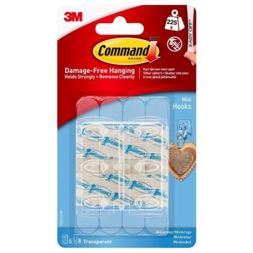 3M Command, Mini Clear Hooks, 6 Hooks