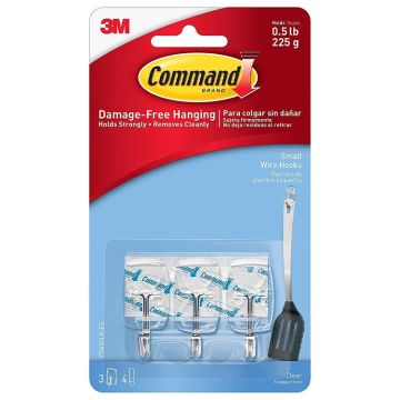 3M Command, Clear Hooks With Clear Adhesive Strips, 3 Hooks