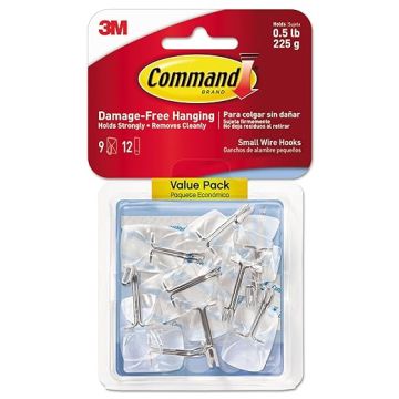 3M Command, Clear Wire Hooks with Adhesive Strips, 9 Hooks