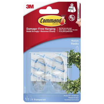 3M Command, Clear Medium Hooks, 2 Hooks