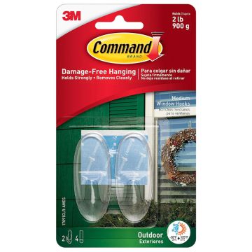 3M Command, Clear Medium Outdoor Window Hook, Foam Strip, 2 Hooks