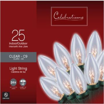 Celebrations Incandescent, C9 Smooth Clear Steady Green Cord, 25L/24FT