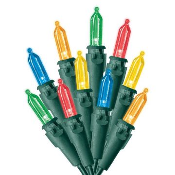 Celebrations LED, T5 Traditional Mini Multi Steady Green Cord, 100L/25FT