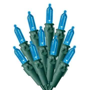 Celebrations LED, T5 Traditional Mini Blue Steady Green Cord, 100L/25FT