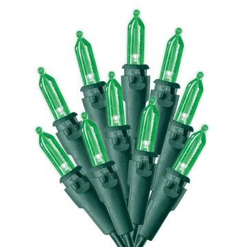 Celebrations LED, T5 Traditional Mini Green Steady Green Cord, 100L/25FT