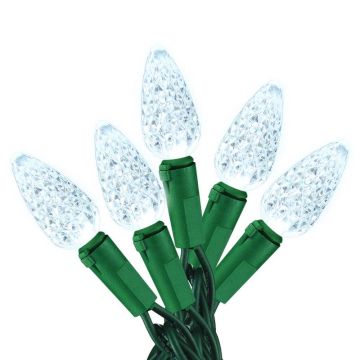 Celebrations Gold LED, C6 Faceted Cool White Steady Green Cord, 100L/33FT