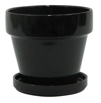 Border Concepts, Standard Indoor Pot with Attached Saucer, Black, 4.5"