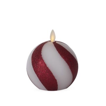 K&K Interiors Red & White Glittered Stripe Wax Luminara Indoor Candle, 4.5"