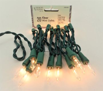 Tremont Floral, 20 Mini Electric Lights with Green Cord and Clear Bulbs