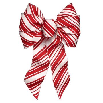 Holiday Trims 7 Loop Red/White Stripe Wired Bow, 14"