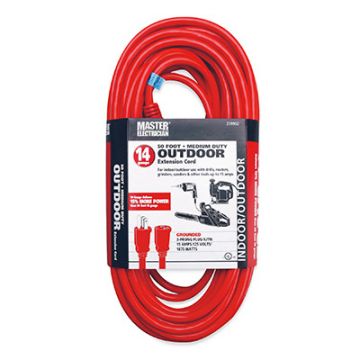 MASTER ELECTRICIAN, Extension Cord, 14/3 SJTW Red Round Vinyl, 50 Ft.   