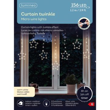 Lumineo, LED Micro Star Curtain Lights, Silver & Warm White, 23.5"