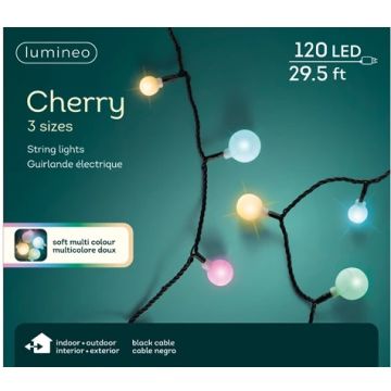 Lumineo LED Cherry Bulb Lights, Black & Soft Multi Color, 120 Lights