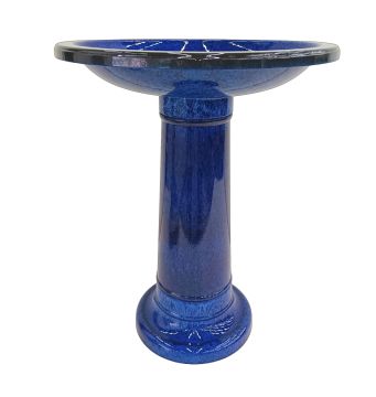 Sunshine Ceramica, Lightweight Glazed Birdbath, Blue