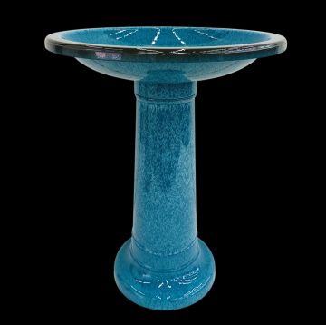 Sunshine Ceramica, Lightweight Glazed Birdbath, Aqua