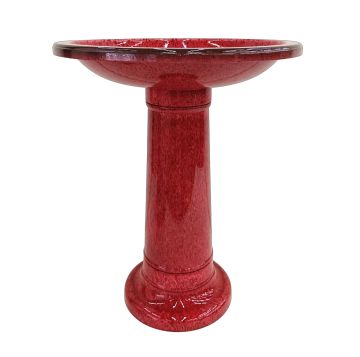 Sunshine Ceramica, Lightweight Glazed Birdbath, Red