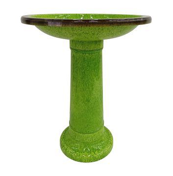 Sunshine Ceramica, Lightweight Glazed Birdbath, Green