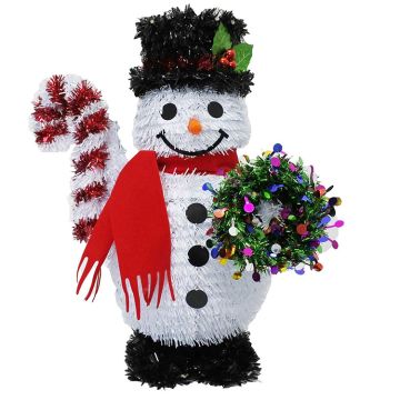 Opal Tinsel Snowman with Black Top Hat - 3D