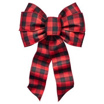 Holiday Trims 7 Loop Deluxe Buffalo Plaid Wired Bow, 14"