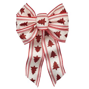 Holiday Trims Multicolored Plaid 7 Loop Christmas Bow 14 in.