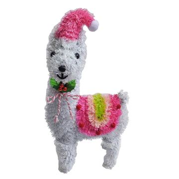 White Tinsel Llama with Multi Pink and Green Saddle