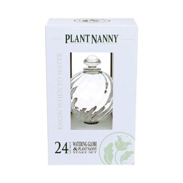 Plant Nanny Spiral Fluted Watering Globe & Stake Set, 24oz, Clear