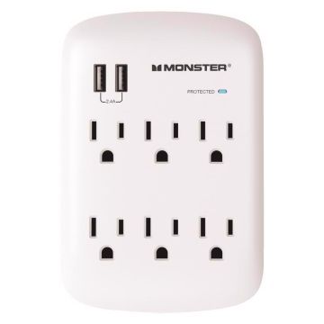 Monster Just Power It Up 6 outlets Wall Tap Surge Protector w/USB