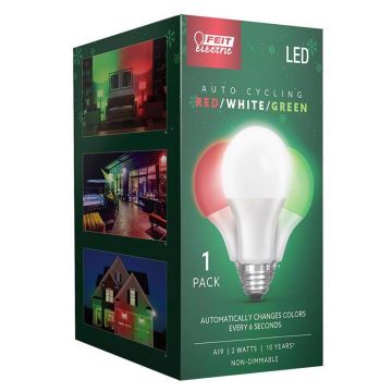 Feit, A19 E26 LED Specialty (Medium) Auto Cycling LED Bulb Green/Red/White 2 Watt Equivalence 1 pk