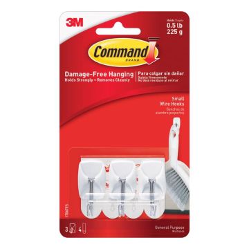 3M Command, Small Plastic Wire Hooks, 3 Hooks