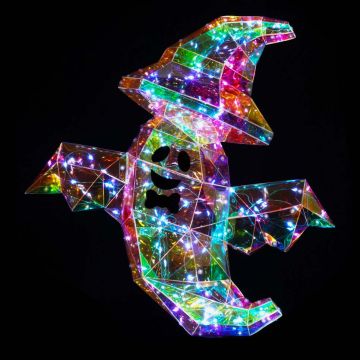 Luxe Light Decor Iridescent Ghost With Witch Hat | 100 White Fairy Light LEDs | USB | 14.96In High