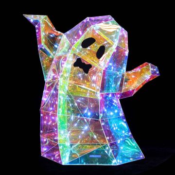 Luxe Light Decor Iridescent Ghost With Bow Shaped Mouth | 100 White Fairy Light LEDs | USB | 15.75In High