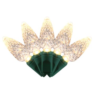 Holiday Bright Lights Battery Operated C6 Faceted Lights 50 light count LED Warm White with Green Wire