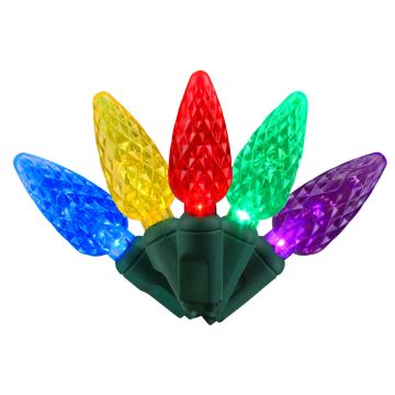 Holiday Bright Lights Battery Operated C6 Faceted Lights 50 light count LED Multi with Green Wire