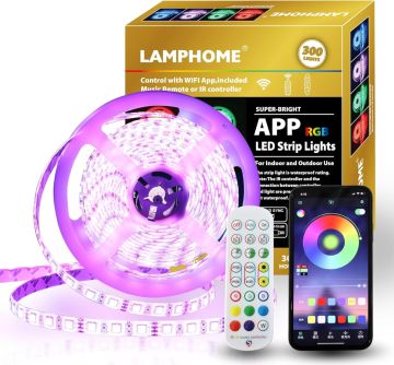 LAMPHOME 16.4ft 300 LED Strip Lights, RGB, Remote