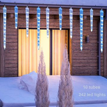 LAMPHOME Meteor Shower Rain Light,10 Acrylic Icicles 242 LED String Light for Outdoor (White- Blue)