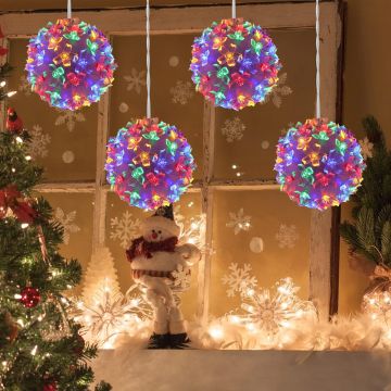 LAMPHOME 4, 4.2” LED Sphere, Lighted Ball Hanging Ornament with 11-Functions, Holiday Decoration, Multi