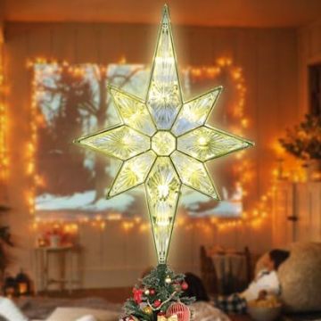 LAMPHOME 12" Bethlehem Star Tree Topper, Warm White