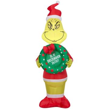 Gemmy, Airblown LED Grinch Holding Wreath 4 ft. Inflatable